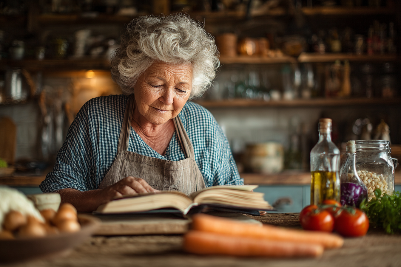 Cuplu de vârstnici planificând meniurile săptămânale la masă